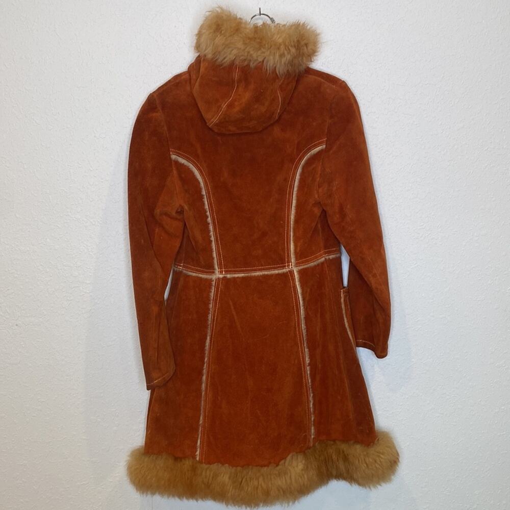 Vintage Penny Lane Rust Colored Suede Coat w/ Faux Fur Trim Snap Closure Sz XS - Picture 5 of 16